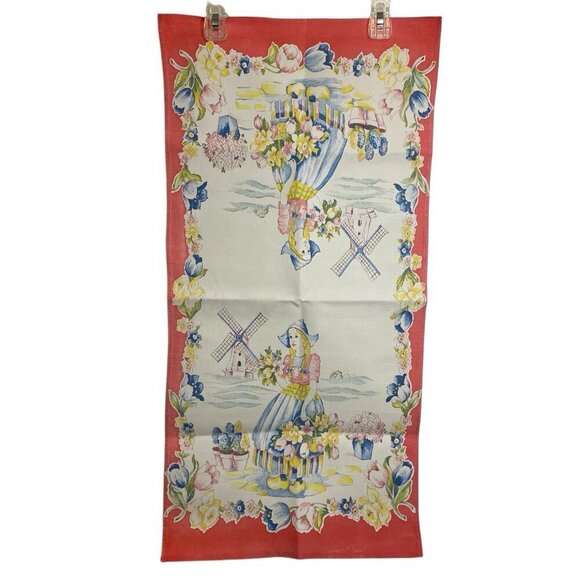 Holland Dutch Girl Table Runner Dresser Scarf 14.5" x 29.75" Multicolor Starched - Picture 1 of 3